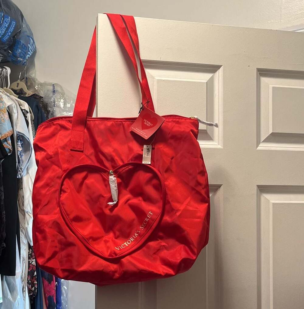 Victoria's Secret Red Tote Bag with Heart Pocket